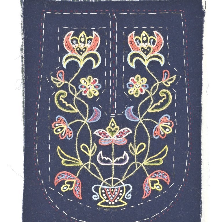 Tack the thin cotton lining to the back of the pocket front, make sure to stay within the dotted outlines of the pocket.