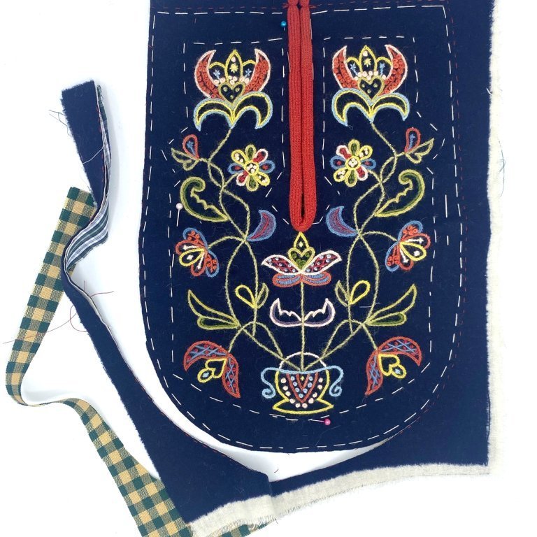 Take the thick cotton back and place the pocket on top. Carefully cut along the outline of the pocket, foregoing the slit.